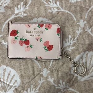 kate spade Pink Strawberry Print Cardholder Keychain